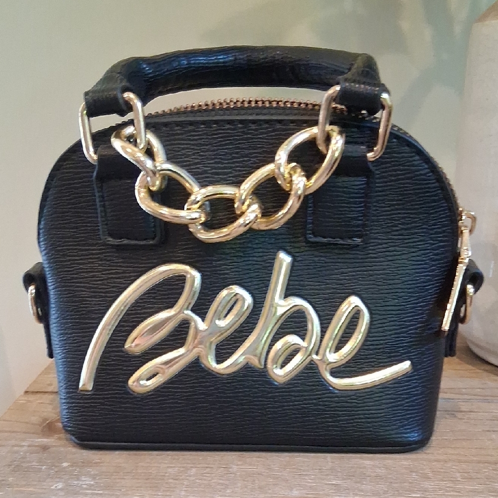 Bebe Black and Gold Mini Bag with Chain Detailing